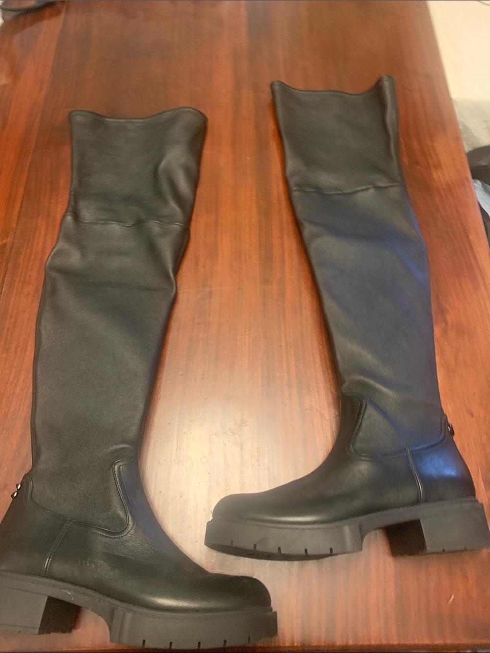 Coach Black Leather Over-the-Knee Lug-Sole Boots